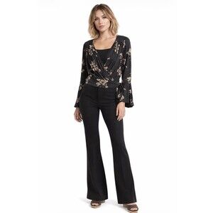 Free People Fiona Bell Sleeve Surplice Tie Waist Floral Top Sz Small Boho